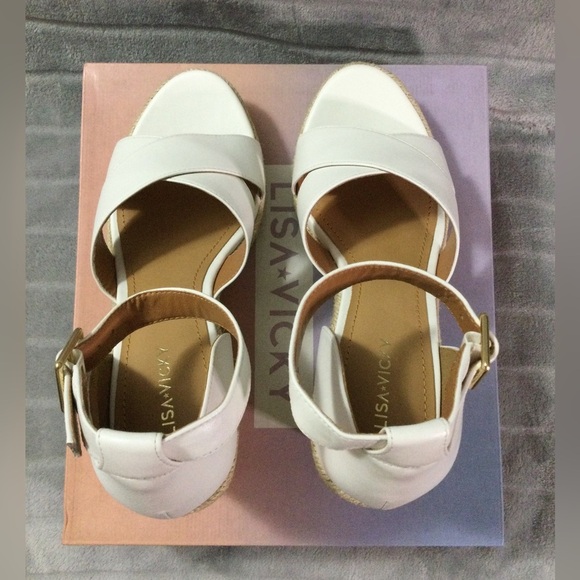 Lisa Vicky Gemi White Platform Espadrille Wedges Size 9M - Picture 5 of 12